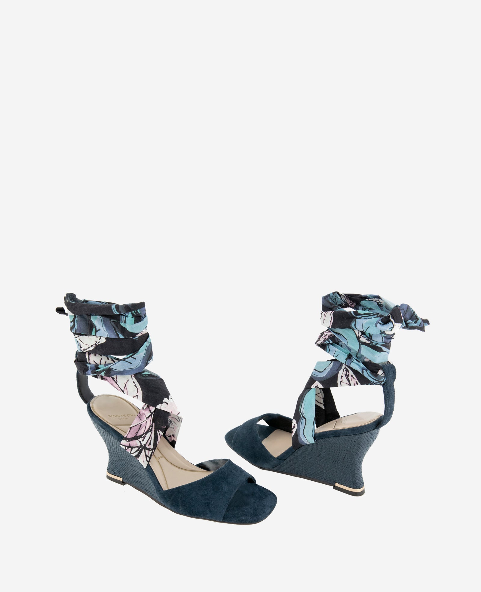 Fabia Printed Fabric Wrap Around Suede & Raffia Wedge