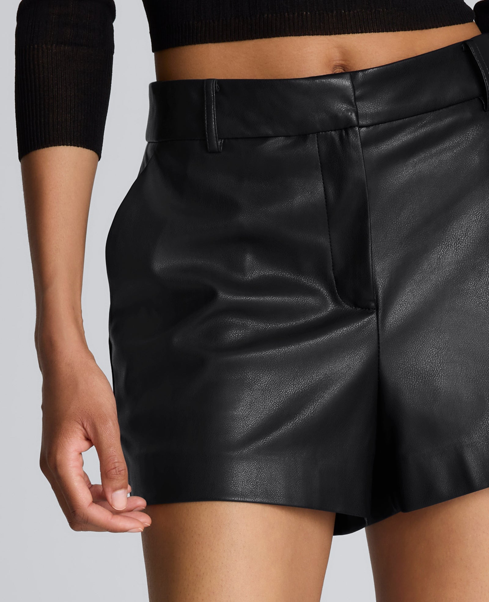 Faux Leather Fly Front Short