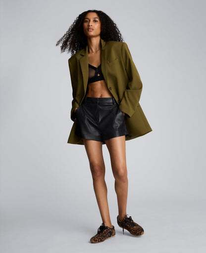 Faux Leather Fly Front Short