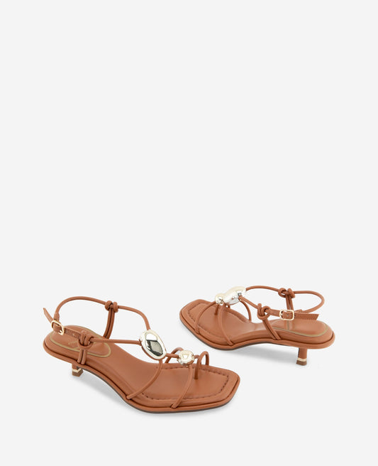 Gemma Embellished Strappy Leather Kitten Heel Sandal