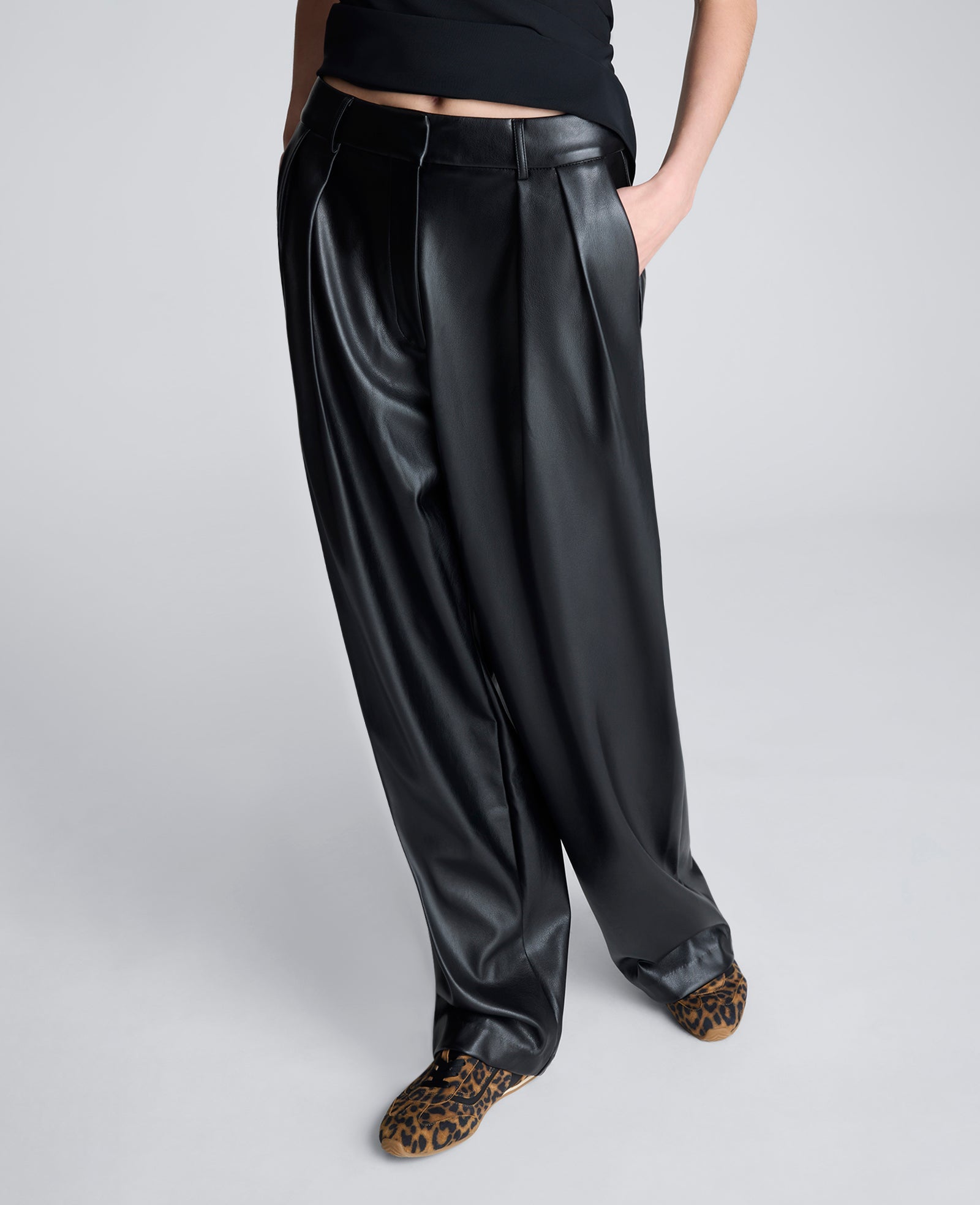 High Rise Fly Front Double Pleat Wide Leg Pant