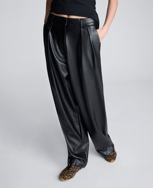 High Rise Fly Front Double Pleat Wide Leg Pant