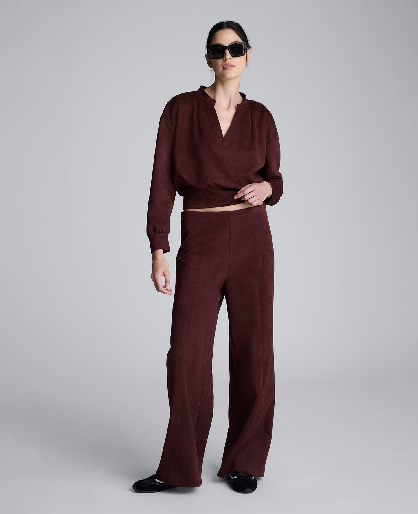 Faux Suede Pull On Wide Leg Pant