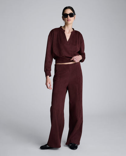 Faux Suede Pull On Wide Leg Pant