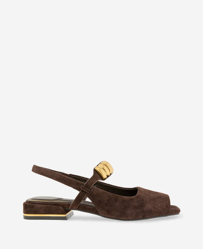 Illia Suede Open Toe Hardware Flat Slingback