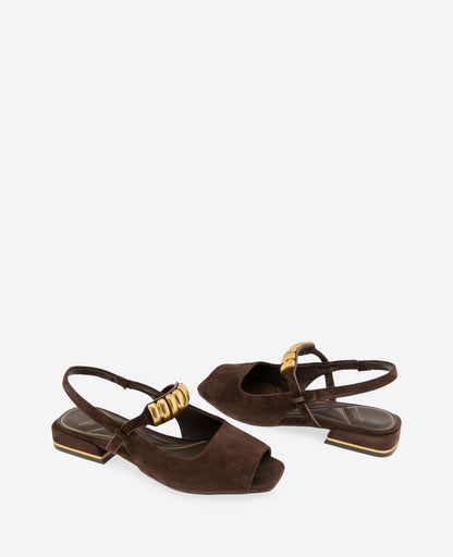 Illia Suede Open Toe Hardware Flat Slingback