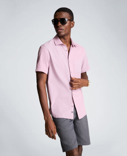 Slim Fit Short-Sleeve Mixed-Media Sport Shirt