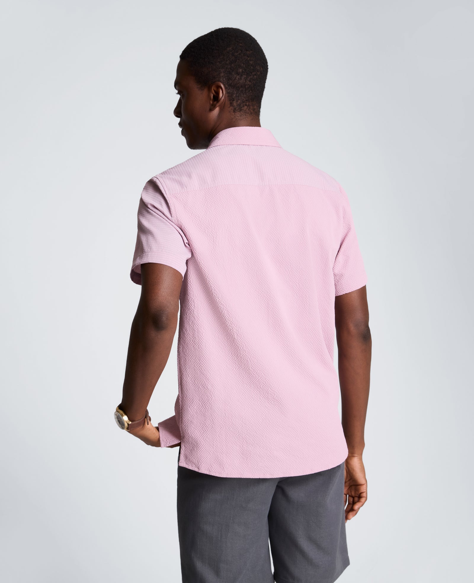 Slim Fit Short-Sleeve Mixed-Media Sport Shirt