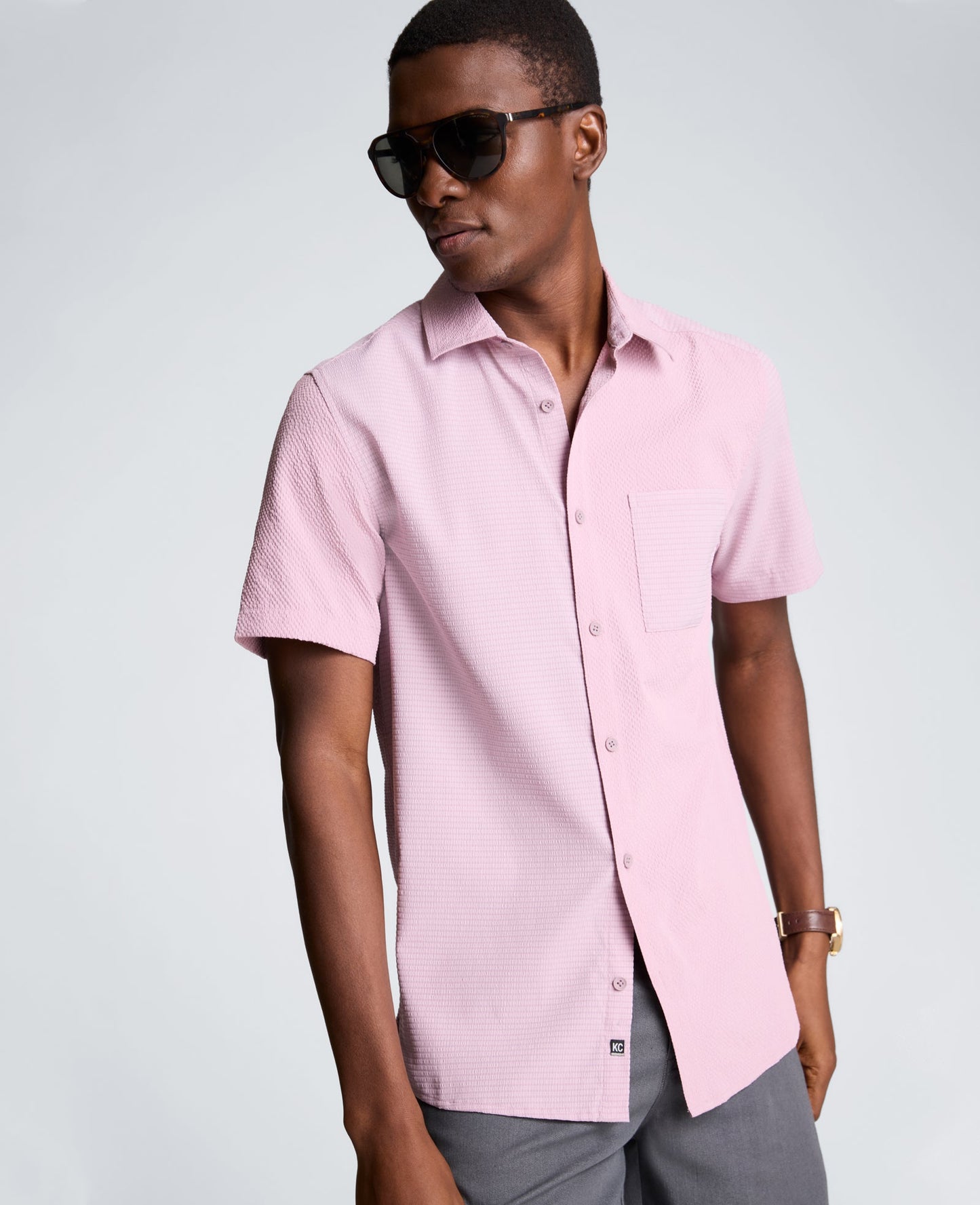 Slim Fit Short-Sleeve Mixed-Media Sport Shirt