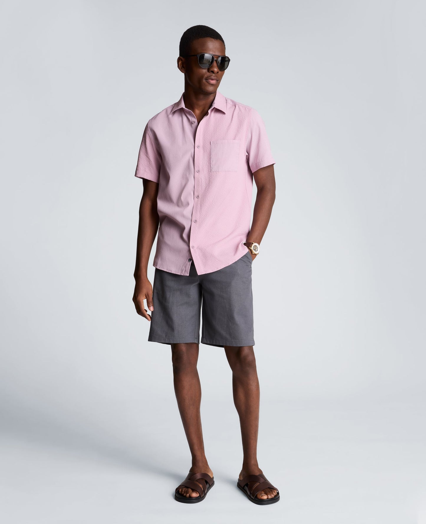 Slim Fit Short-Sleeve Mixed-Media Sport Shirt