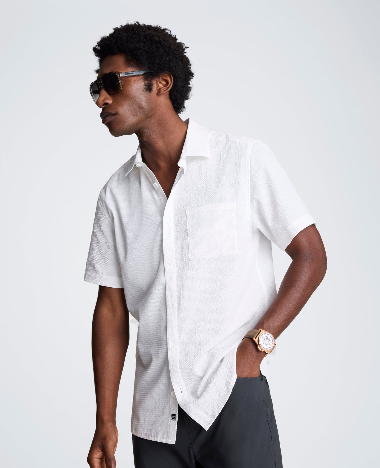 Slim Fit Short-Sleeve Mixed-Media Sport Shirt