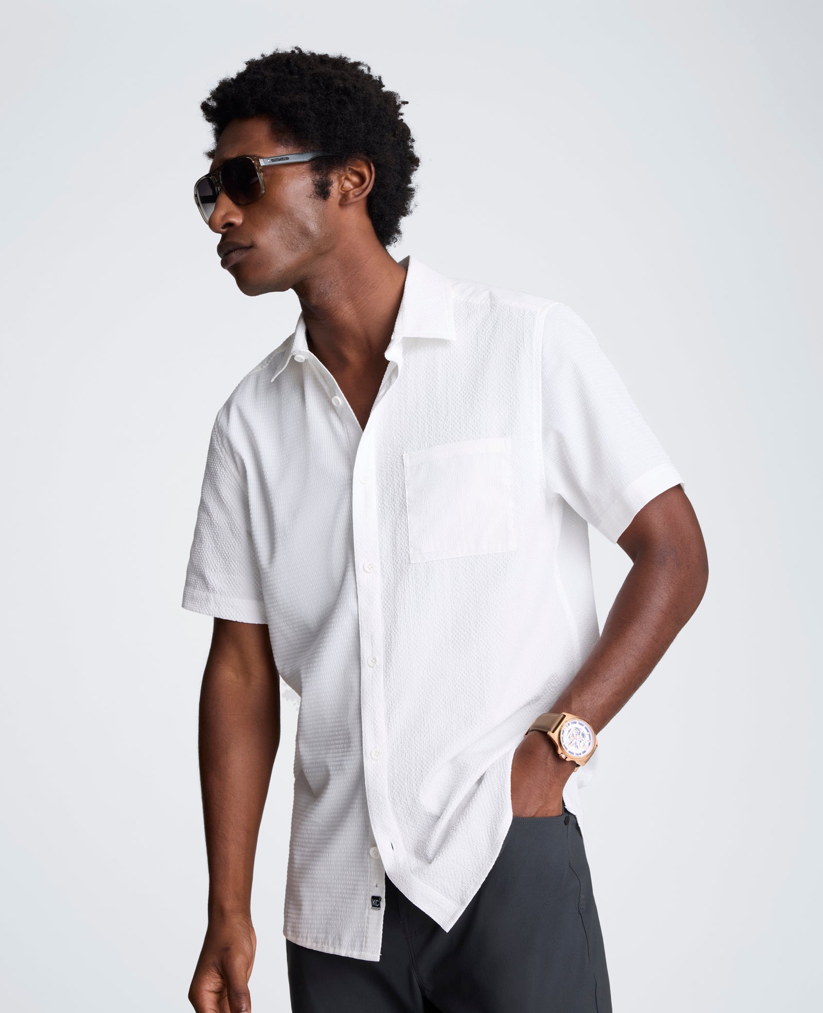 Slim Fit Short-Sleeve Mixed-Media Sport Shirt