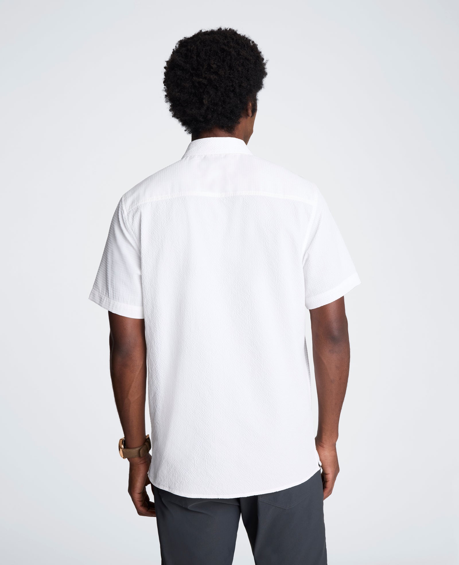 Slim Fit Short-Sleeve Mixed-Media Sport Shirt