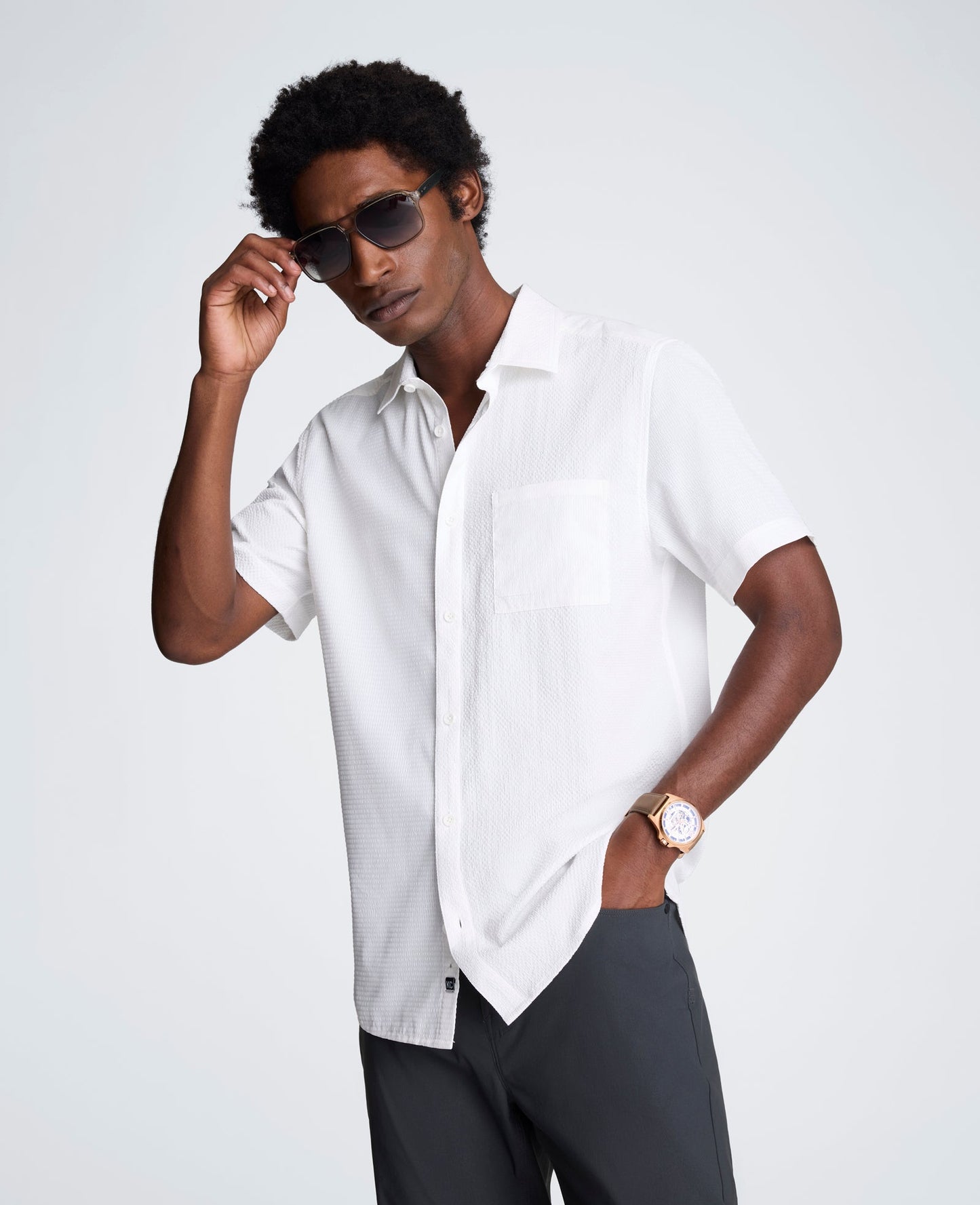 Slim Fit Short-Sleeve Mixed-Media Sport Shirt