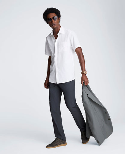 Slim Fit Short-Sleeve Mixed-Media Sport Shirt