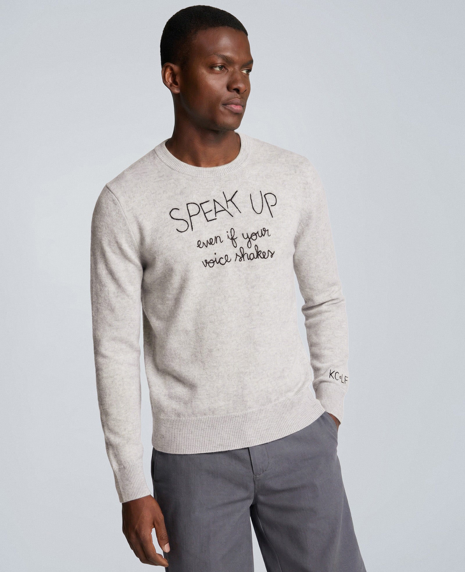 Lingua Franca Speak Up Even If Your Voice Shakes Unisex Cashmere Crewneck Sweater