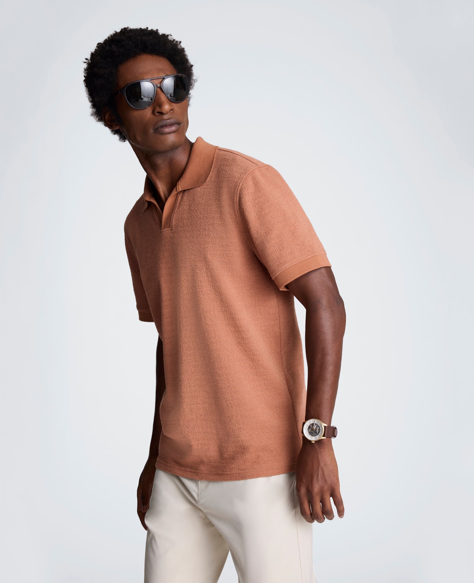 Short Sleeve Johnny Collar Polo with Ribbing