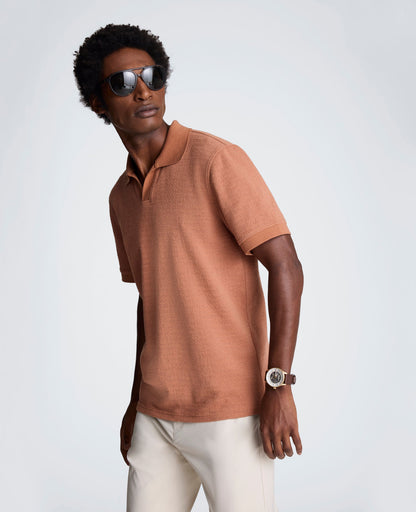 Short Sleeve Johnny Collar Polo with Ribbing