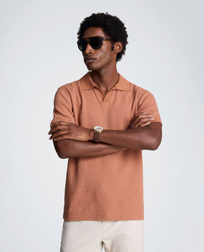 Short Sleeve Johnny Collar Polo with Ribbing