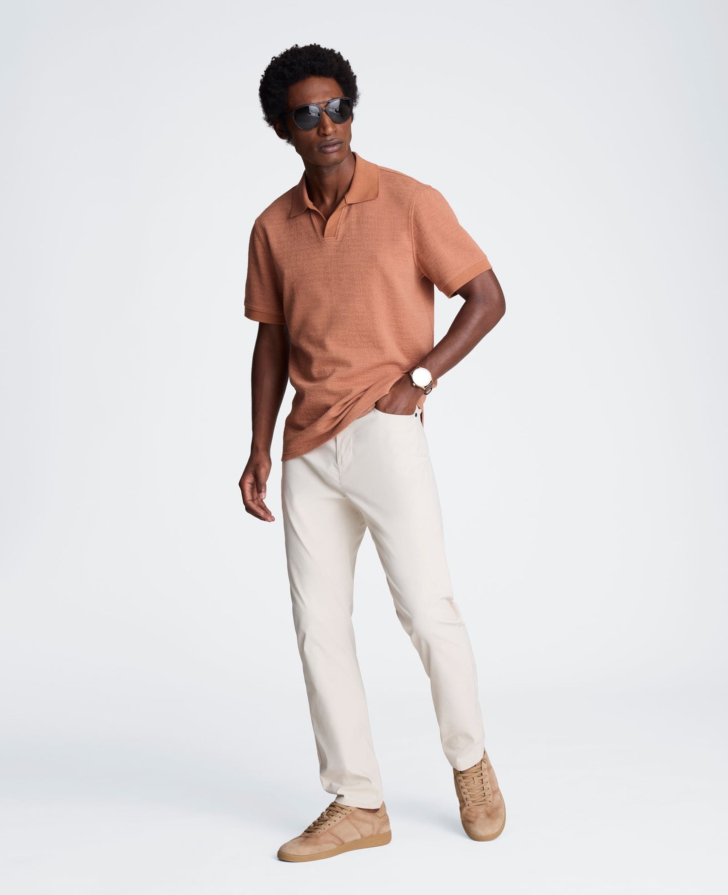 Short Sleeve Johnny Collar Polo with Ribbing