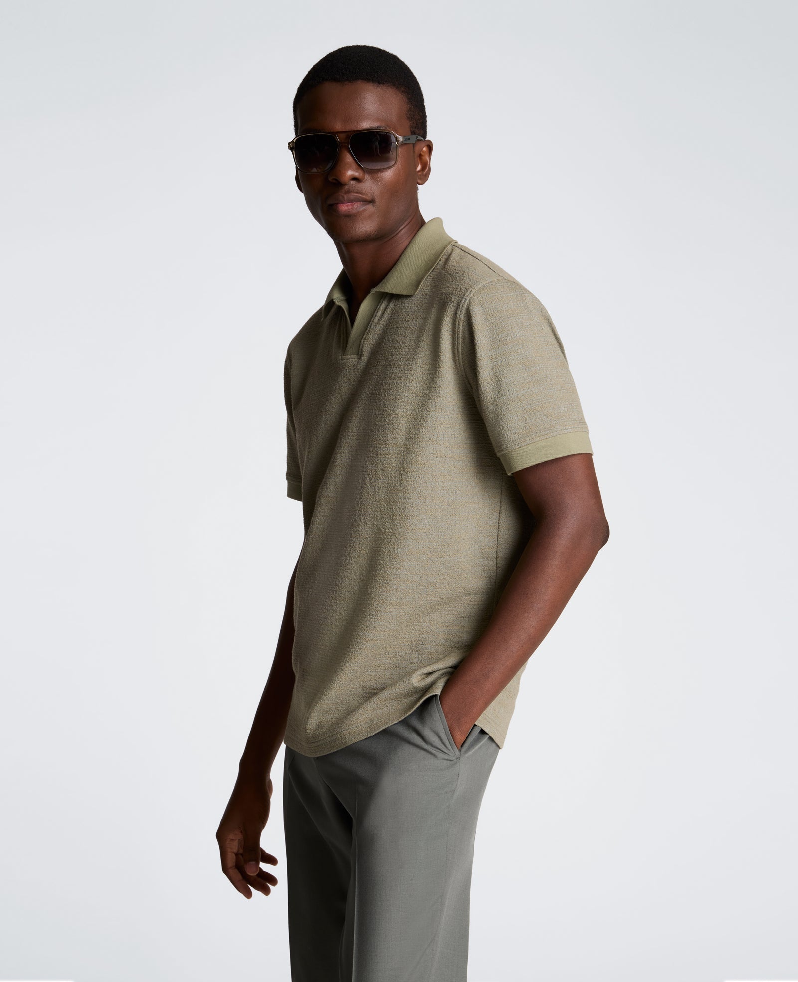 Short Sleeve Johnny Collar Polo with Ribbing