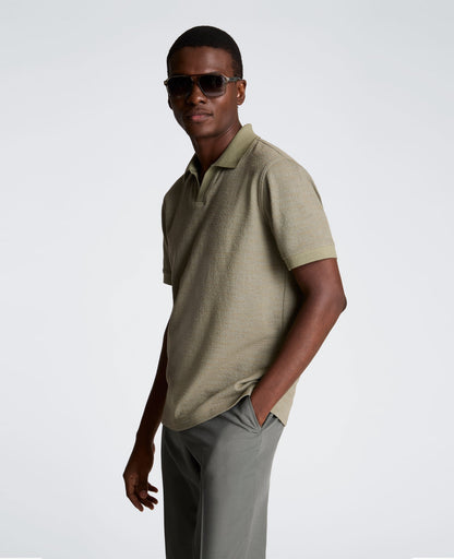 Short Sleeve Johnny Collar Polo with Ribbing