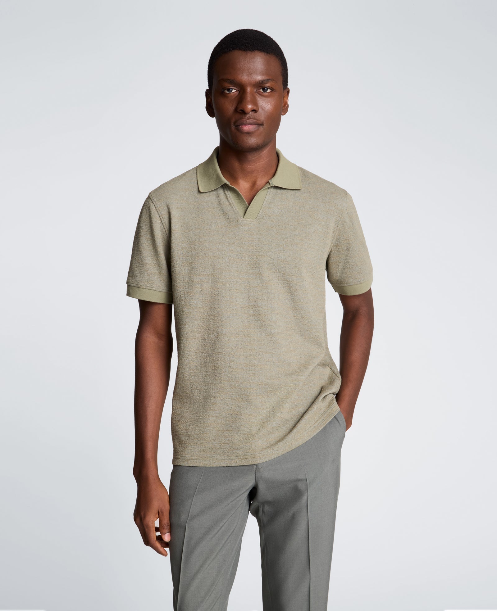 Short Sleeve Johnny Collar Polo with Ribbing