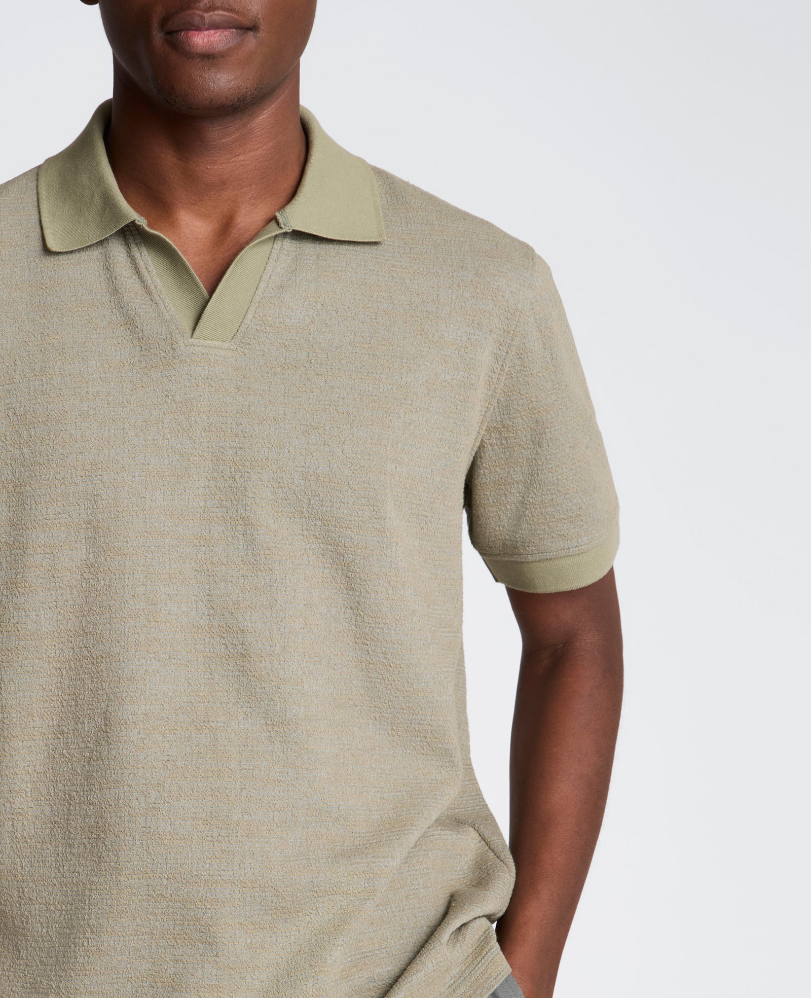 Short Sleeve Johnny Collar Polo with Ribbing