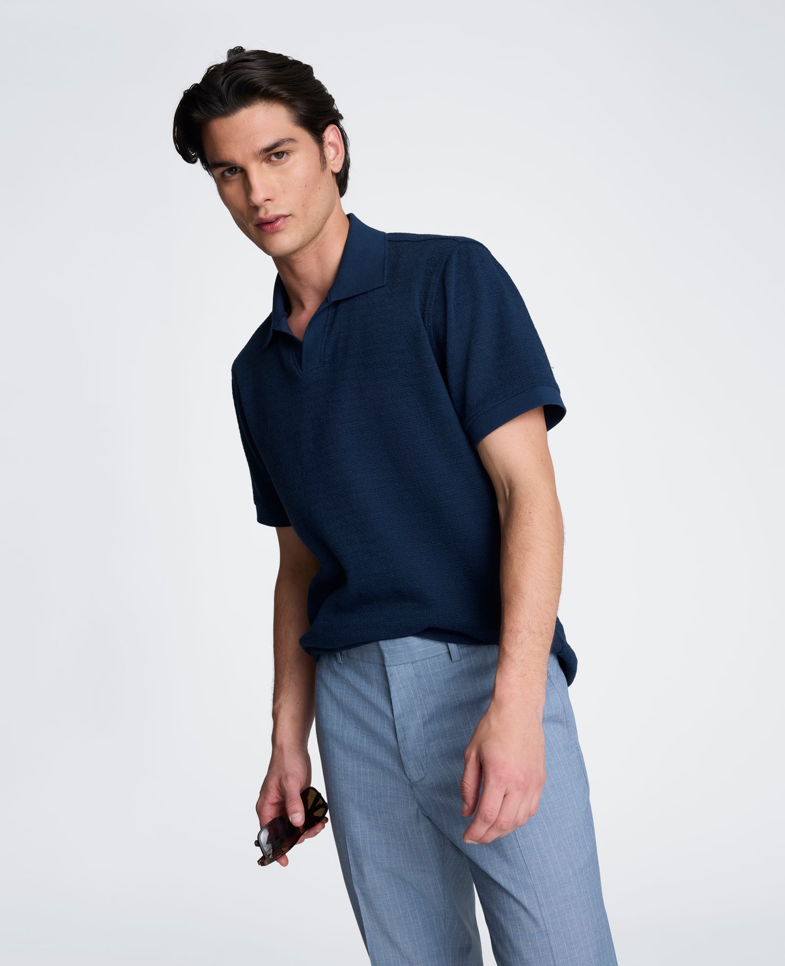 Short Sleeve Johnny Collar Polo with Ribbing