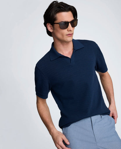Short Sleeve Johnny Collar Polo with Ribbing