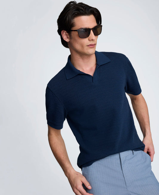 Short Sleeve Johnny Collar Polo with Ribbing