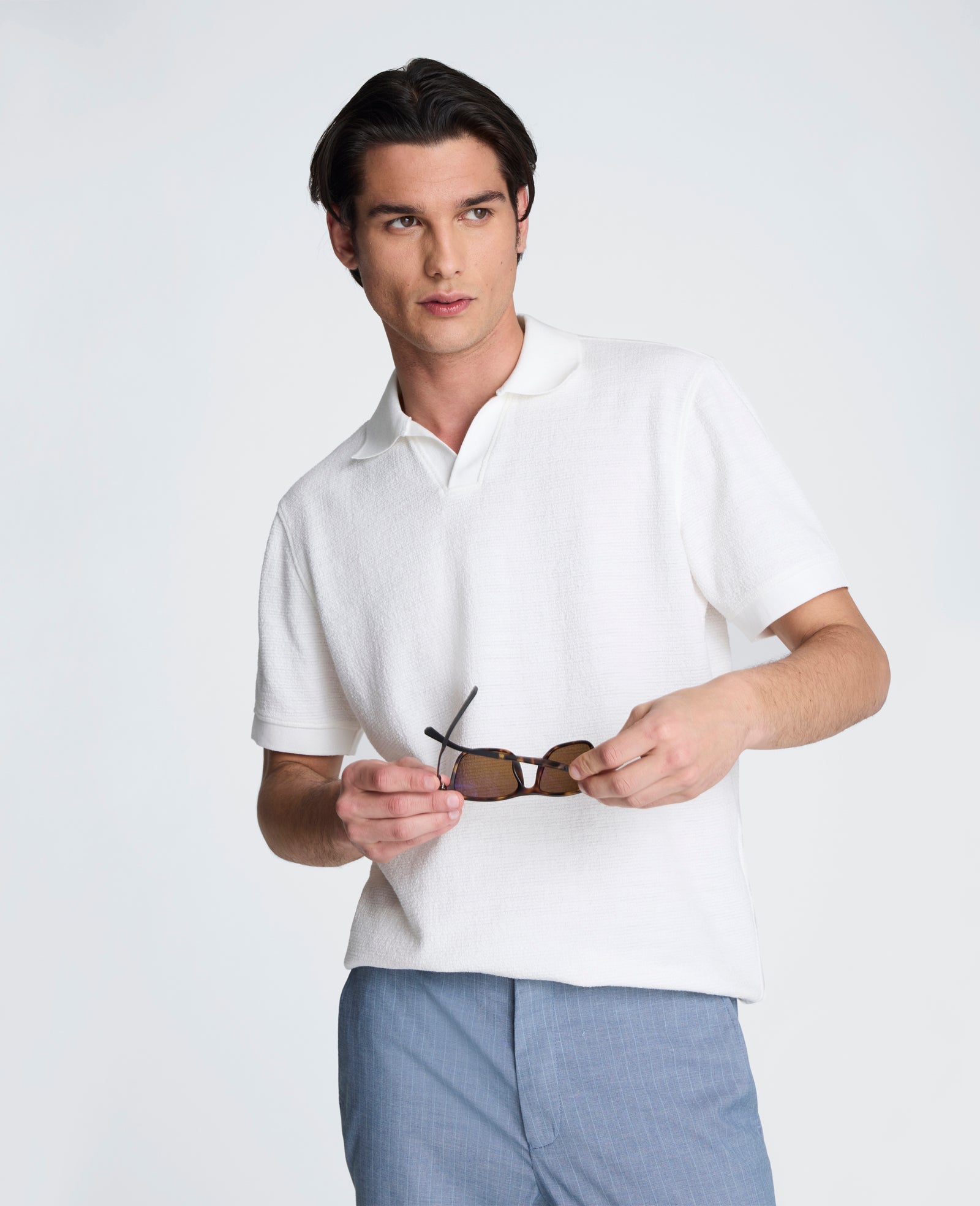 Short Sleeve Johnny Collar Polo with Ribbing