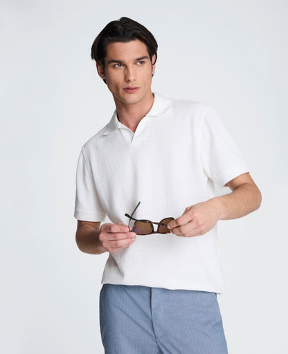 Short Sleeve Johnny Collar Polo with Ribbing