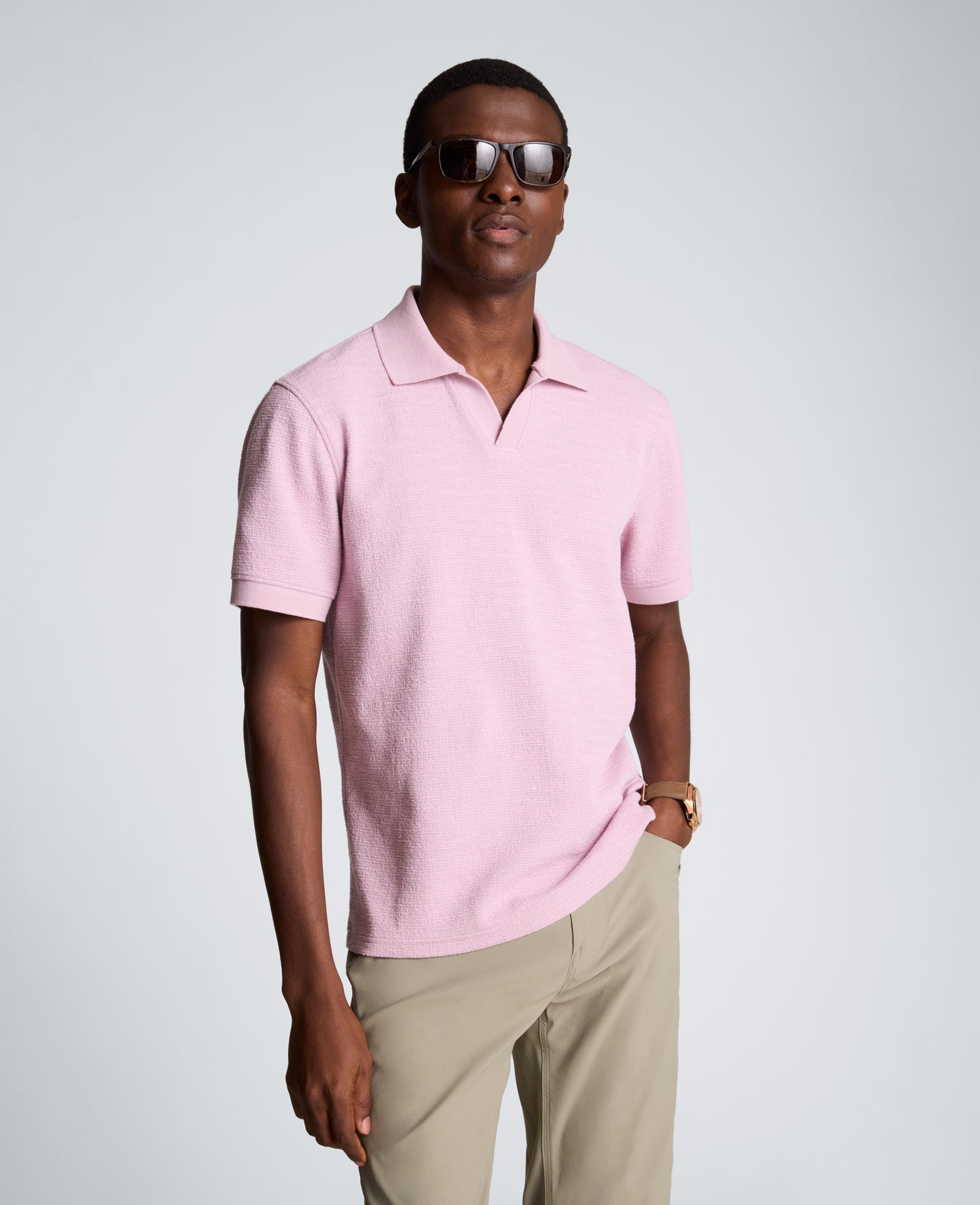 Short Sleeve Johnny Collar Polo with Ribbing