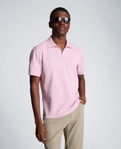 Short Sleeve Johnny Collar Polo with Ribbing