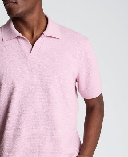 Short Sleeve Johnny Collar Polo with Ribbing