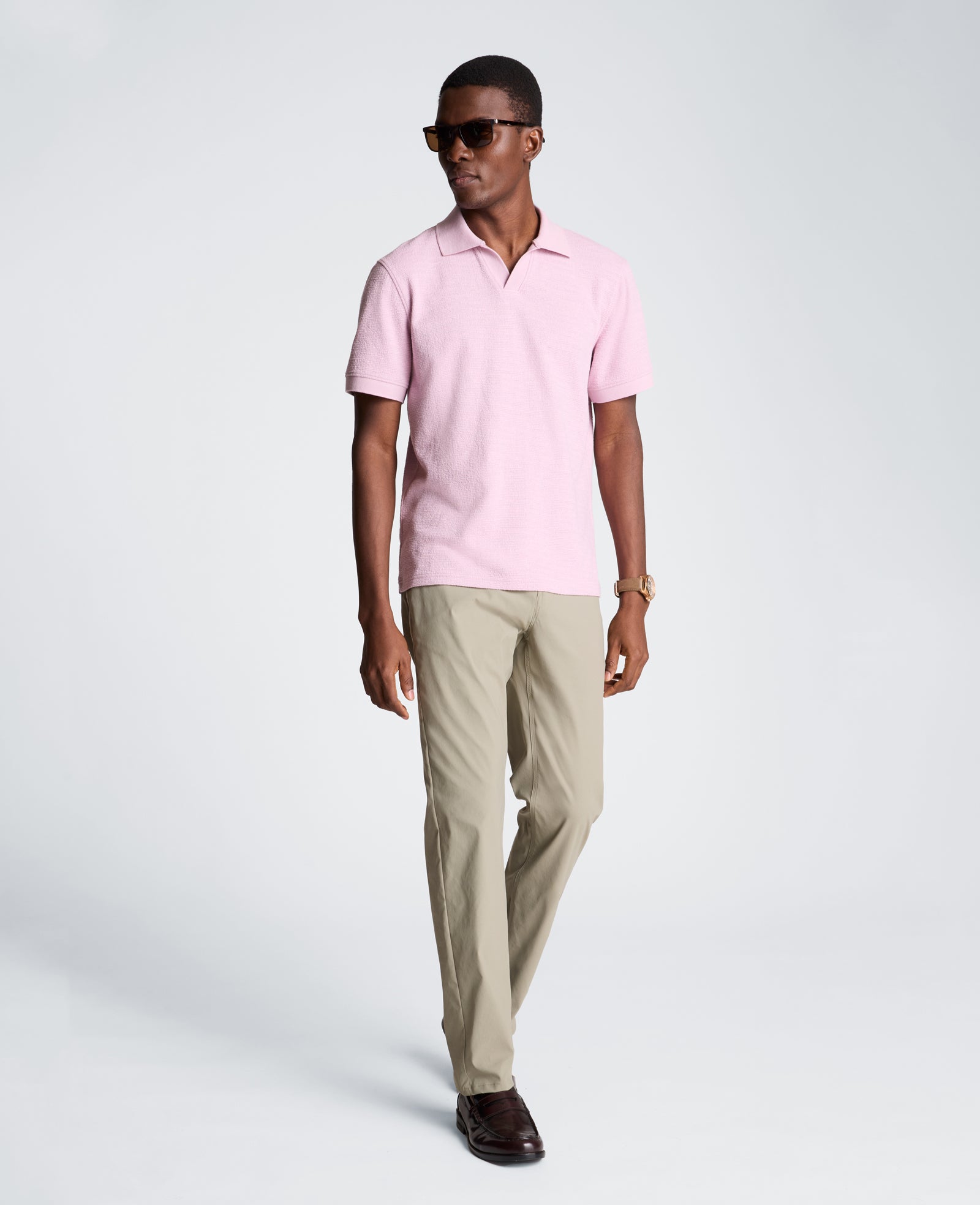 Short Sleeve Johnny Collar Polo with Ribbing