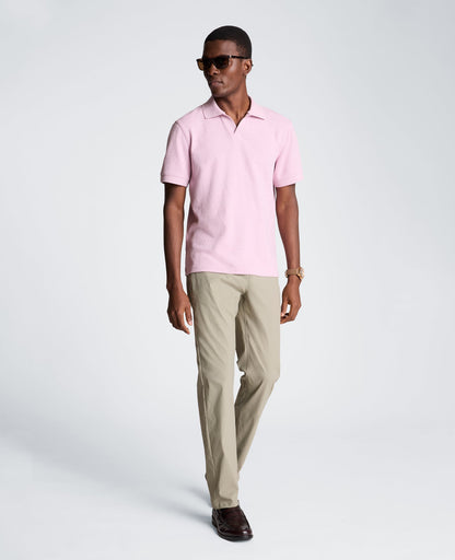 Short Sleeve Johnny Collar Polo with Ribbing