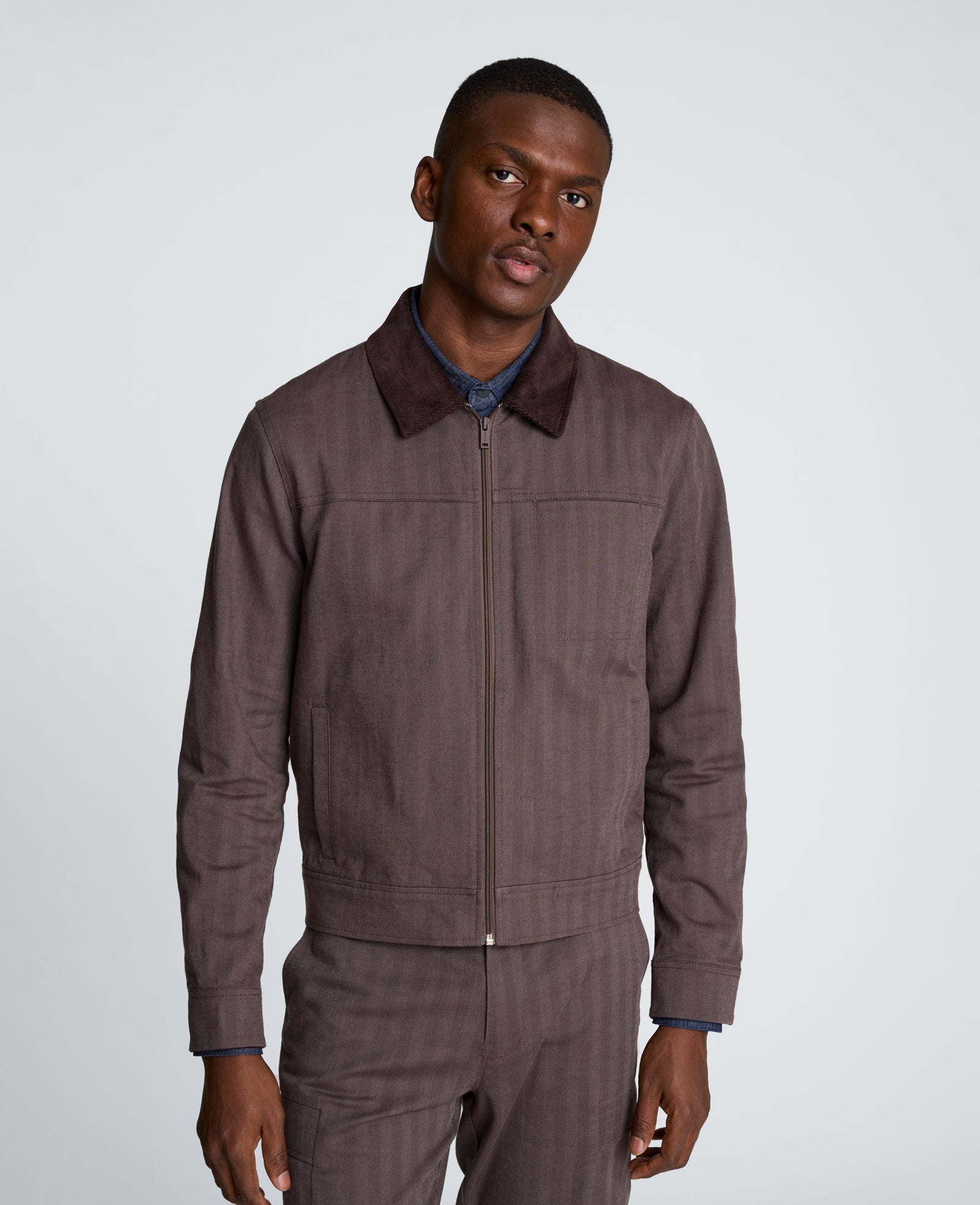 Zip Front Trucker With Contrast Collar