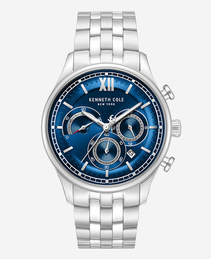 Dress Sport Chronograph Blue Dial Stainless Steel Bracelet Watch