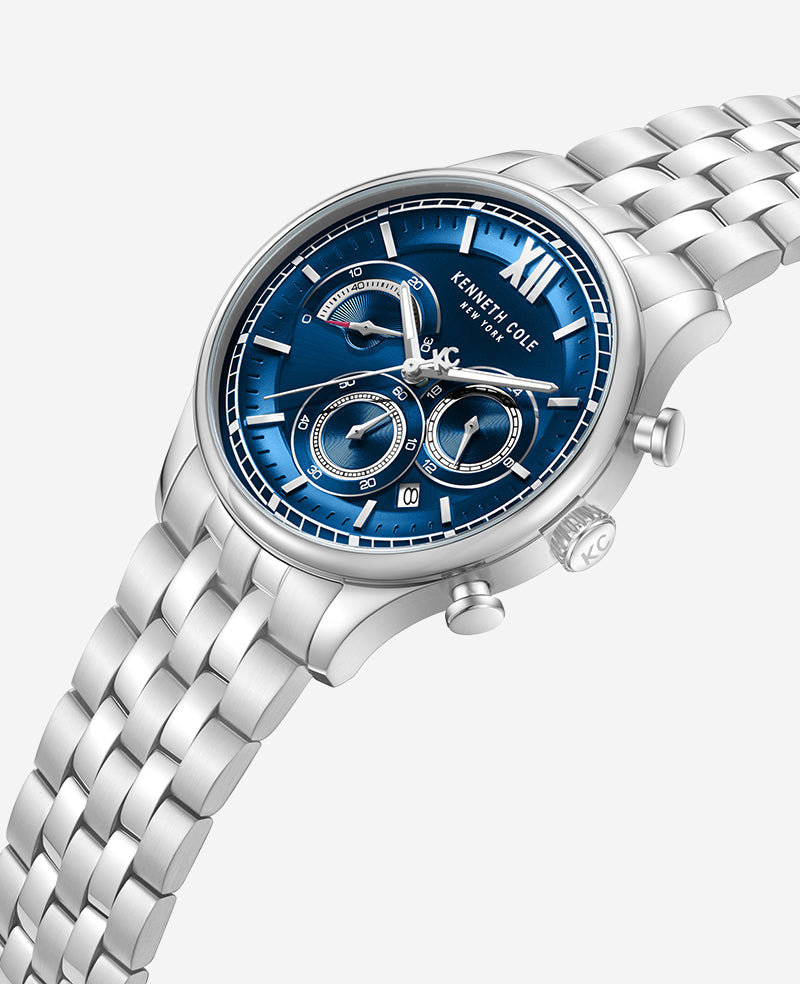 Dress Sport Chronograph Blue Dial Stainless Steel Bracelet Watch