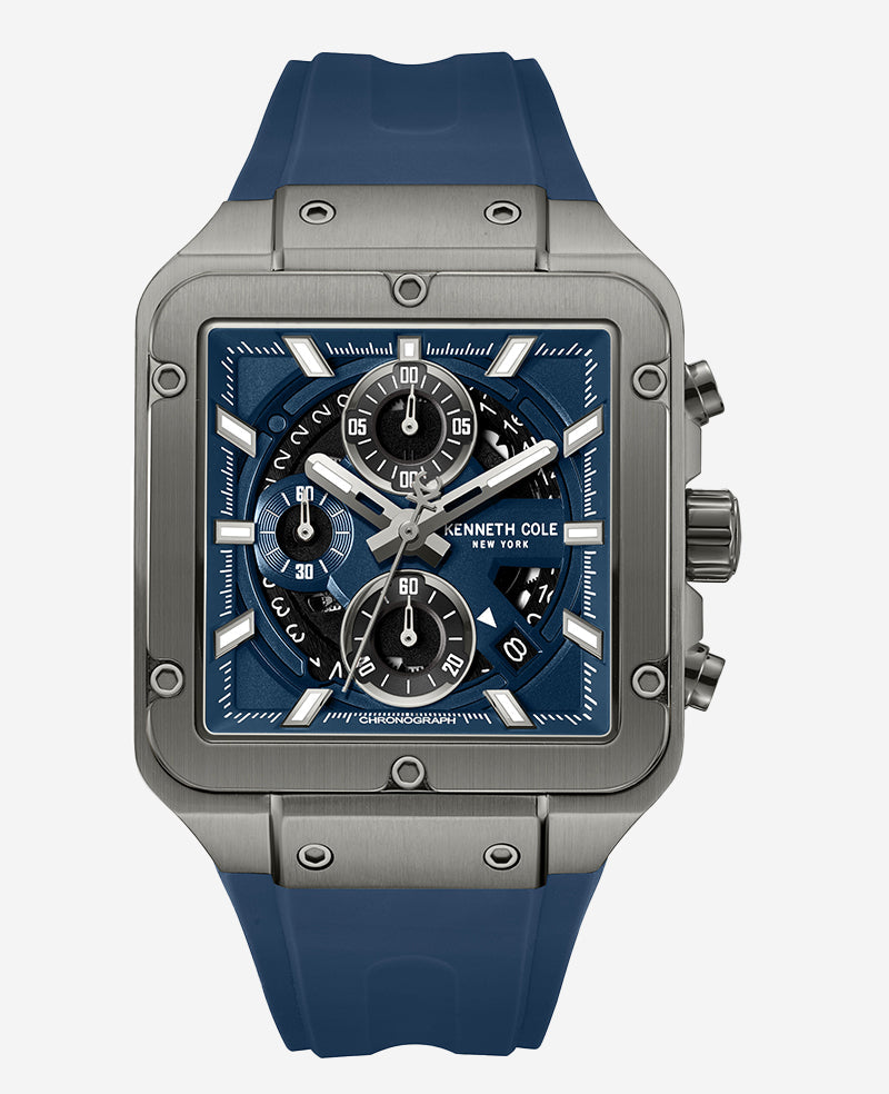 Skeleton Automatic Blue Silicone Strap Watch