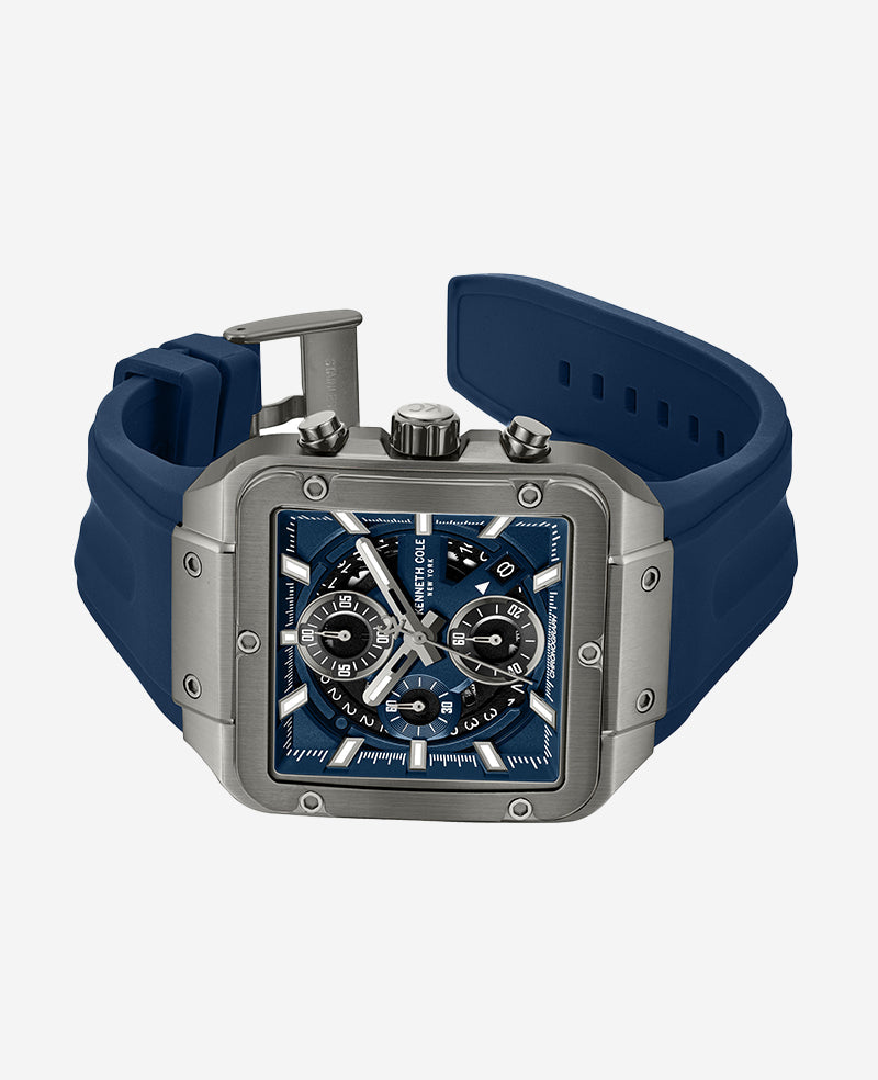 Skeleton Automatic Blue Silicone Strap Watch
