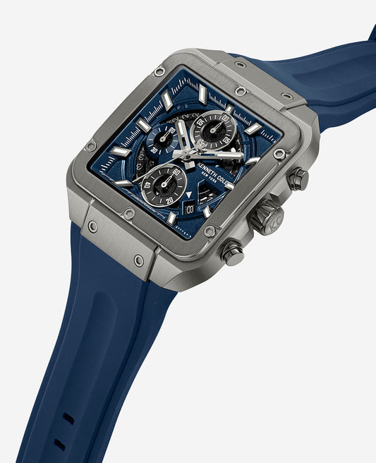 Skeleton Automatic Blue Silicone Strap Watch