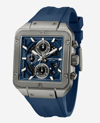 Skeleton Automatic Blue Silicone Strap Watch