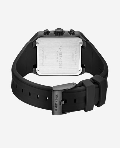 Skeleton Automatic Gold Tone Bezel Black Silicone Strap Watch