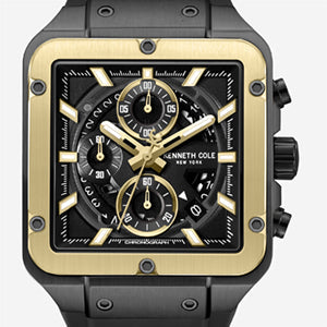 Skeleton Automatic Gold Tone Bezel Black Silicone Strap Watch