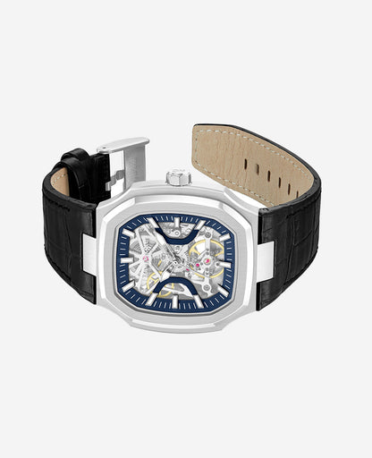 Skeleton Automatic Two-Tone Dial Leather Strap Watch