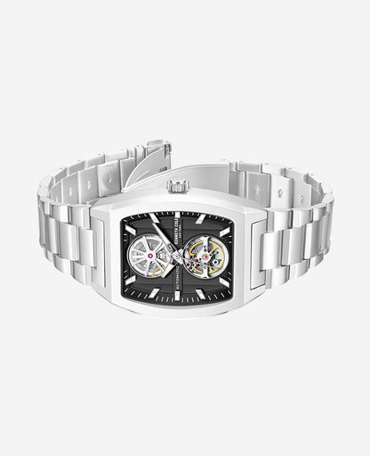 Skeleton Automatic Black Dial Stainless Steel Bracelet Watch