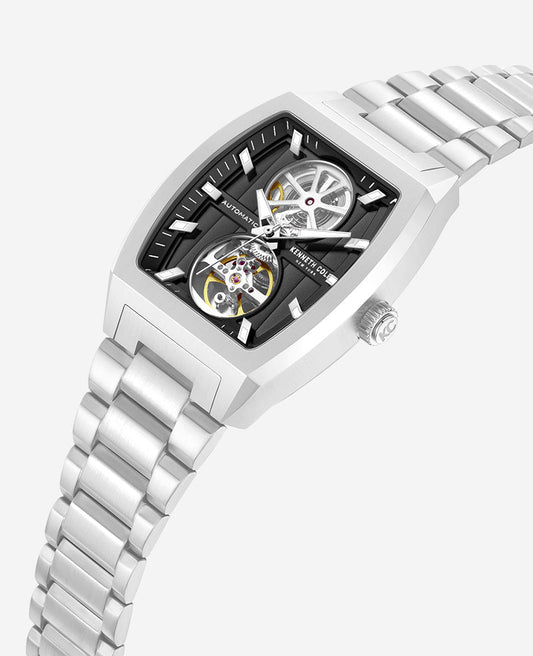 Skeleton Automatic Black Dial Stainless Steel Bracelet Watch